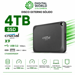 Disco Externo Sólido 4Tb Crucial X9 USB 3.2 USB-C USB-A CT4000X9SSD9