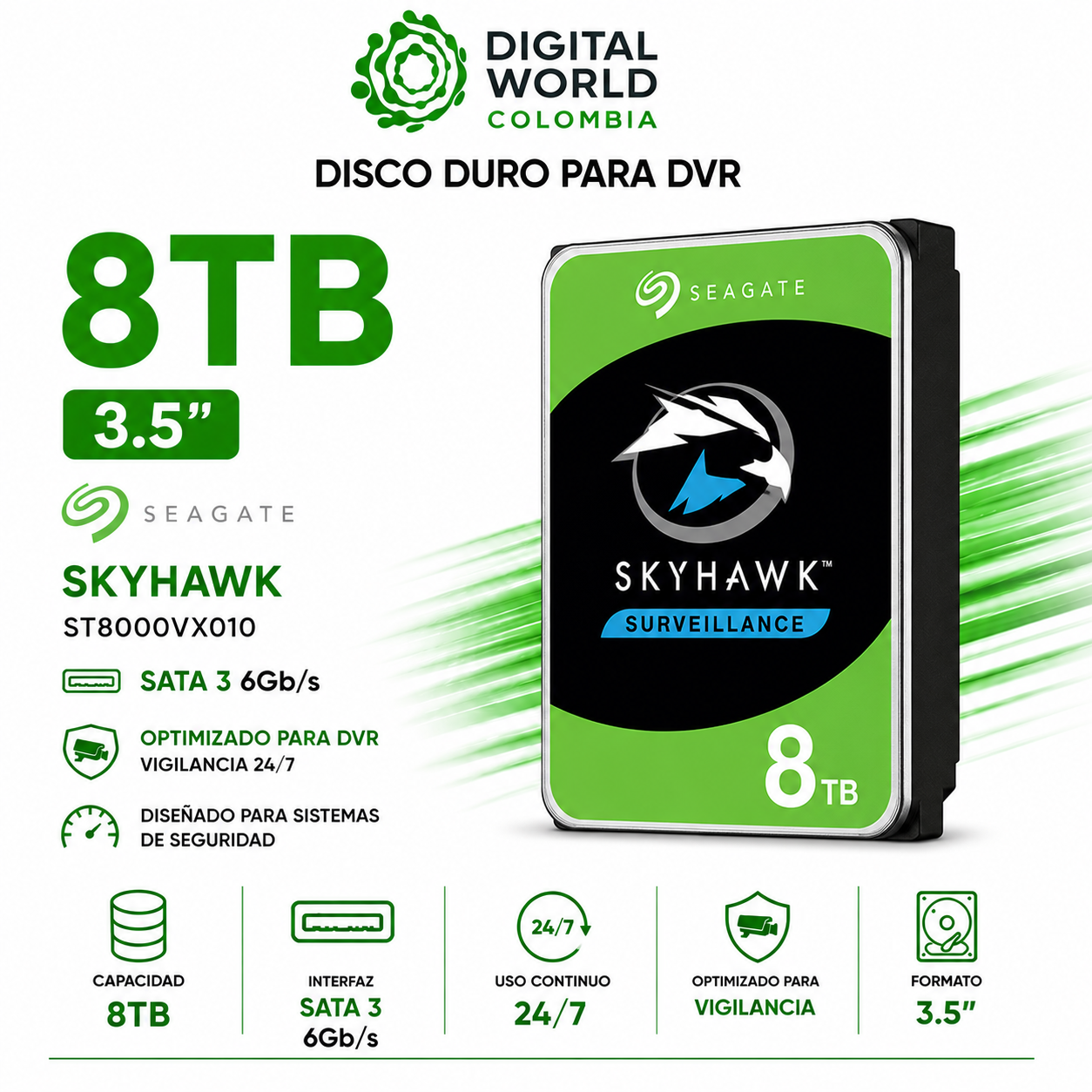 Disco Duro Dvr 8tb Seagate Skyhawk 7.200Rpm 3.5" ST8000VX010