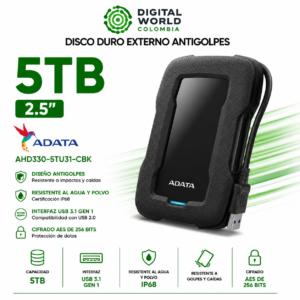 Disco Duro Externo AntiGolpes 5TB ADATA AHD330-5TU31-CBK