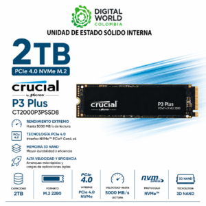 Disco Sólido Crucial P3 Plus 2TB NVMe PCIe 4.0 M.2 SSD CT2000P3PSSD8
