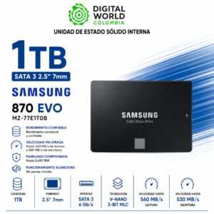 Disco Solido Samsung 1TB EVO 870 Sata3 MZ-77E1T0B