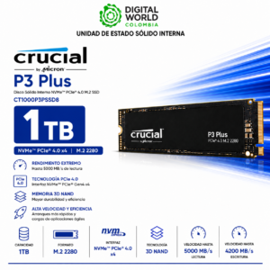 Disco Sólido Crucial P3 Plus 1TB NVMe PCIe 4.0 M.2 SSD CT1000P3PSSD8