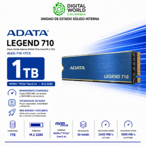 Disco Sólido ADATA Legend 710 1TB NVMe PCIe Gen3 M.2 SSD ALEG-710-1TCS
