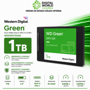 Disco Sólido Western Digital Green 1TB SATA III 2.5 SSD WDS100T3G0A