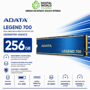 Disco Sólido ADATA Legend 700 256GB NVMe PCIe Gen3 M.2 SSD LEGEND700-256GCS