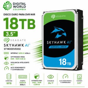 Disco Duro Seagate SkyHawk AI 18TB para DVR NVR 3.5 SATA III ST18000VE002