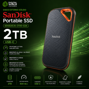 Disco Externo Sólido SanDisk Portable SSD 2TB USB-C SDSSDE30-2T00-G26