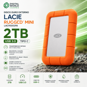 Disco Duro Externo LaCie Rugged Mini 2TB USB 3.0 Tipo C Antigolpes LAC9000298