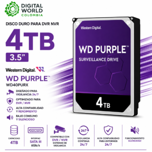 Disco Duro Western Digital Purple 4TB para DVR NVR 3.5 SATA III WD40PURX