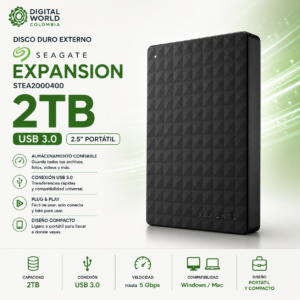 Disco Duro Externo Seagate Expansion 2TB USB 3.0 2.5 Portátil STEA2000400