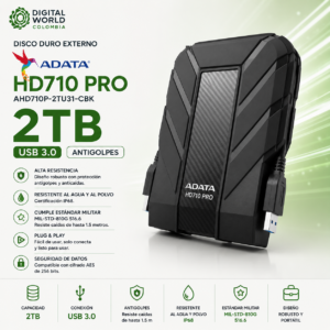 Disco Duro Externo ADATA HD710 Pro 2TB USB 3.0 Antigolpes AHD710P-2TU31-CBK