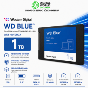 Disco Sólido Western Digital Blue 1TB 3D NAND SATA III 2.5 SSD WDS100T2B0A