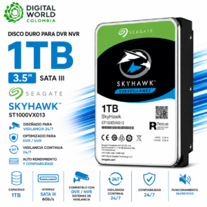 Disco Duro Seagate SkyHawk 1TB para DVR NVR 3.5 SATA III ST1000VX013
