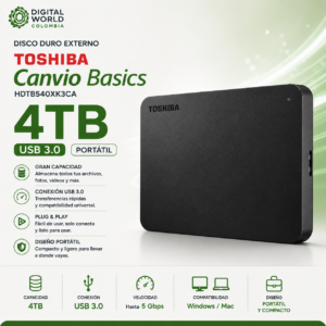 Disco Duro Externo Toshiba Canvio Basics 4TB USB 3.0 Portátil HDTB540XK3CA