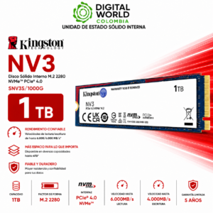 Disco Sólido Kingston NV3 1TB NVMe PCIe 4.0 M.2 SSD SNV3S/1000G