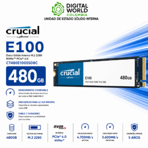 Disco Sólido Crucial E100 480GB NVMe PCIe 4.0 M.2 SSD CT480E100SSD8C