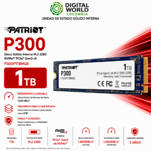 Disco SSD Patriot P300 1TB NVMe PCIe Gen3 x4 M.2 SSD P300P1TBM28