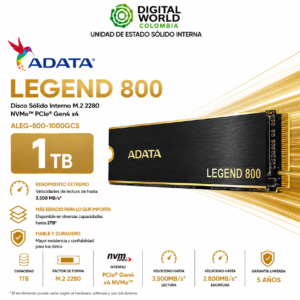 Disco Sólido ADATA Legend 800 1TB NVMe PCIe 4.0 M.2 SSD ALEG-800-1000GCS