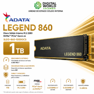 Disco Sólido ADATA LEGEND 860 1TB NVMe PCIe 4.0 M.2 SSD SLEG-860-1000GCS