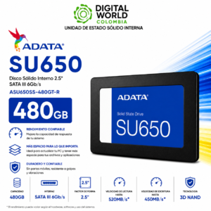 Disco Sólido ADATA SU650 480GB SATA III 2.5 SSD ASU650SS-480GT-R