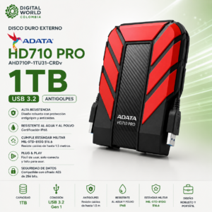 Disco Duro Externo ADATA HD710 Pro 1TB USB 3.2 Antigolpes AHD710P-1TU31-CRD