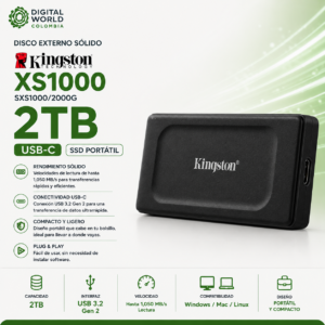 Disco Externo Sólido Kingston XS1000 2TB USB-C SSD SXS1000/2000G