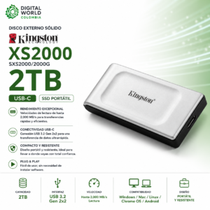 Disco Externo Sólido Kingston XS2000 2TB USB-C SSD SXS2000/2000G