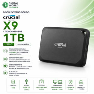 Disco Externo Sólido Crucial X9 1TB USB-C SSD CT1000X9SSD902