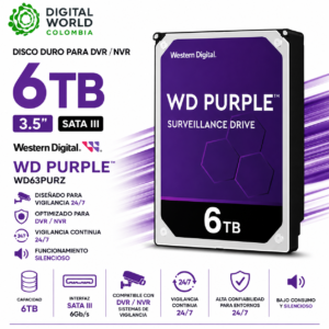 Disco Duro Western Digital Purple 6TB para DVR NVR 3.5 SATA III WD63PURZ