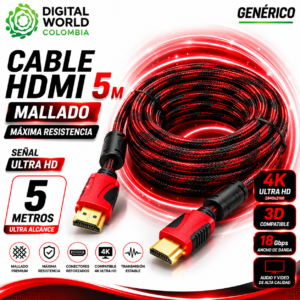 Cable HDMI 5M Mallado | Máxima Resistencia