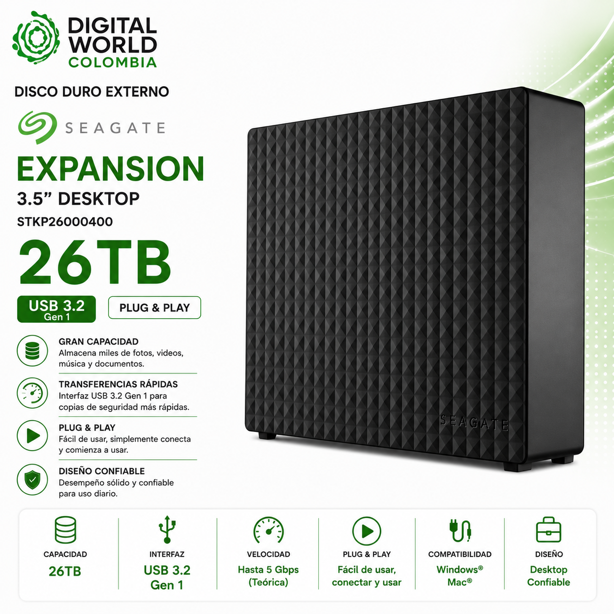Disco Duro Externo Seagate Expansion Desktop 26TB USB 3.2 3.5" STKP26000400
