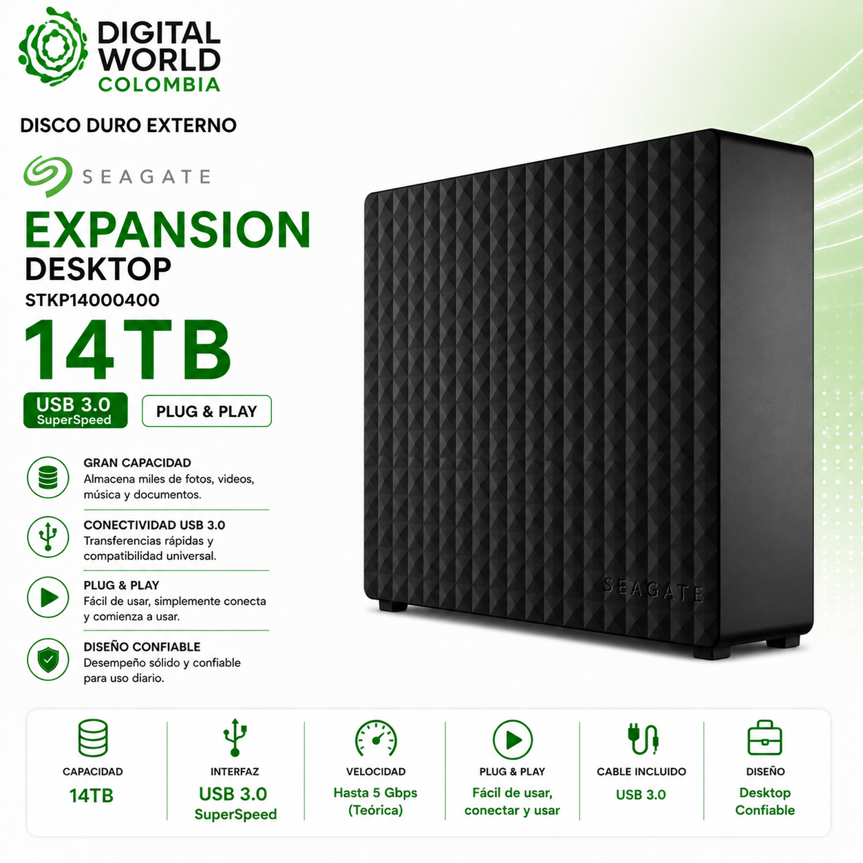 Disco Duro Externo Seagate Expansion Desktop 14TB USB 3.0 3.5" STKP14000400