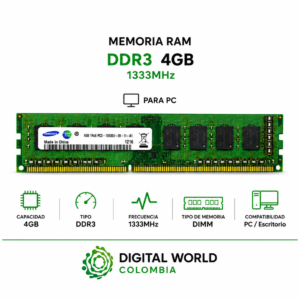 Memoria RAM DDR3 4GB 1333MHz Samsung para PC KVR1333D3N9/4G