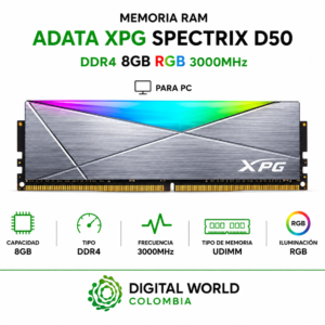 Memoria RAM ADATA XPG Spectrix D50 DDR4 8GB RGB 3000MHz Blindada Gamer para PC AX4U300038G16A-ST50