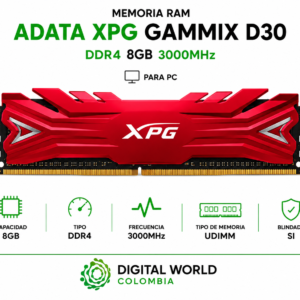 Memoria RAM ADATA XPG Gammix D30 DDR4 8GB 3000MHz Blindada Gamer para PC AX4U300038G16A-SR30