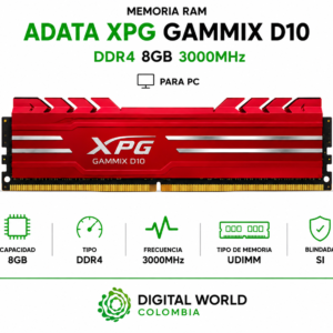 Memoria RAM ADATA XPG Gammix D10 DDR4 8GB 3000MHz Blindada Gamer para PC AX4U300038G16A-SB10