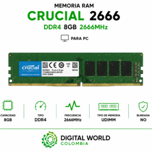Memoria RAM Crucial DDR4 8GB 2666MHz para PC CT8G4DFRA266