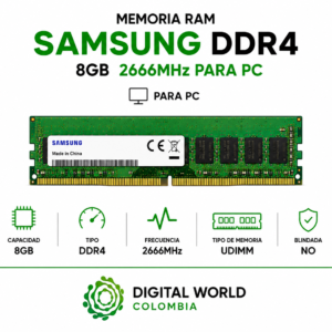 Memoria RAM Samsung DDR4 8GB 2666MHz para PC M378A1K43CB2-CTD