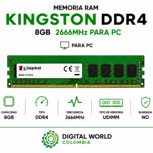 Memoria RAM Kingston DDR4 8GB 2666MHz para PC KVR26N19S8/8