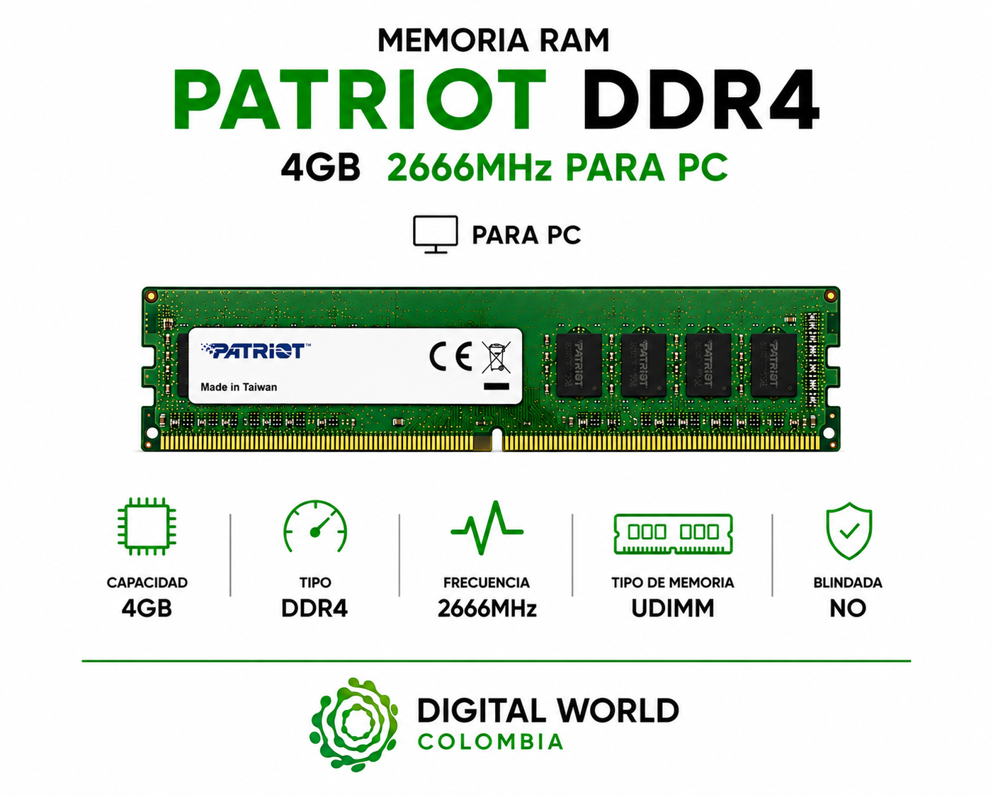Memoria RAM Patriot DDR4 4GB 2666MHz para PC PSD44G266681