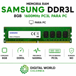 Memoria RAM Samsung DDR3L 8GB 1600MHz PC3L para PC M378B1G73QH0-YK0