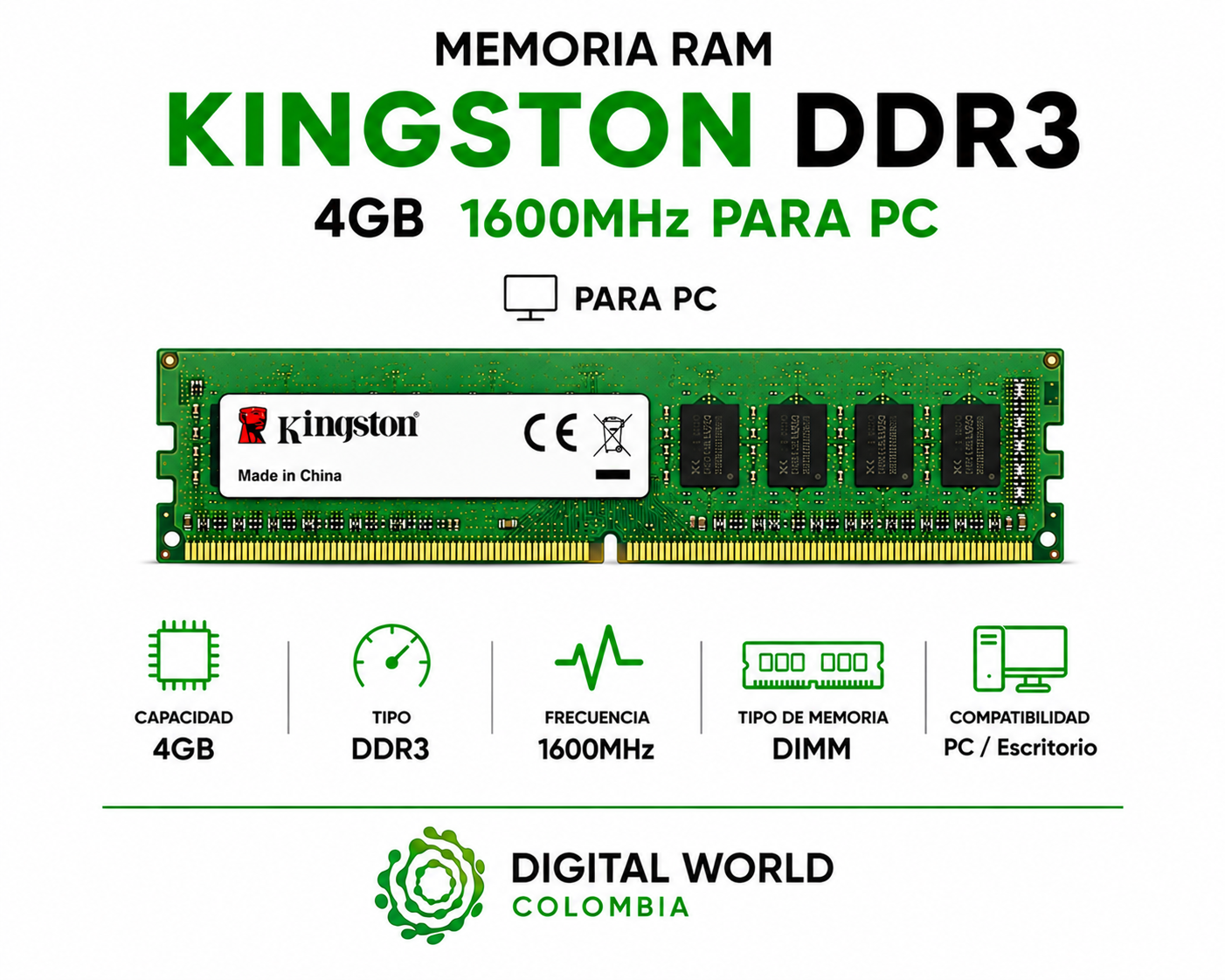 Memoria RAM Kingston DDR3 8GB 1333MHz para PC KVR1333D3N9/8