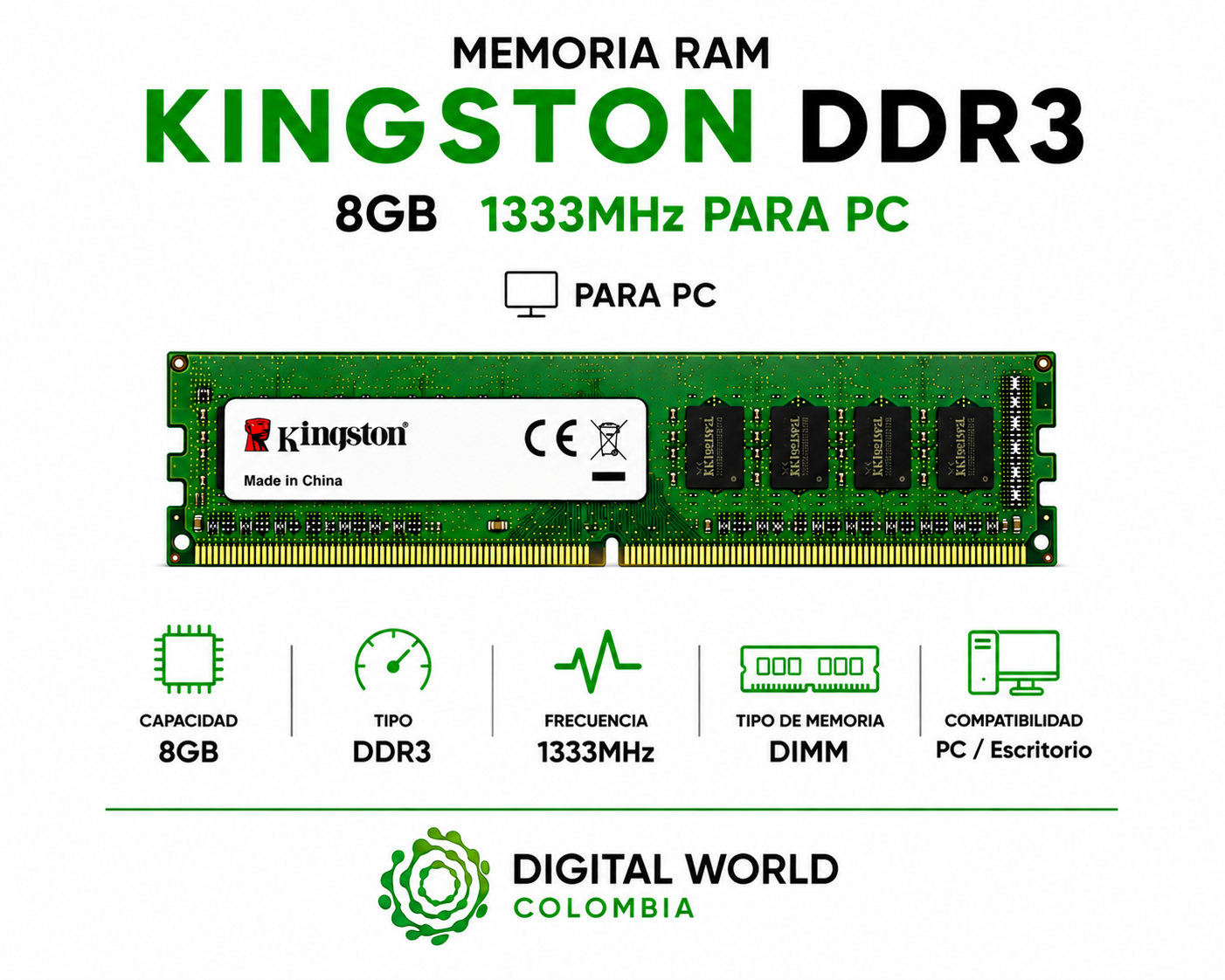 Memoria RAM Kingston DDR3 4GB 1600MHz para PC KVR16N11/4