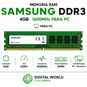 Memoria RAM Samsung DDR3 4GB 1600MHz para PC M378B5173DB0-CK0