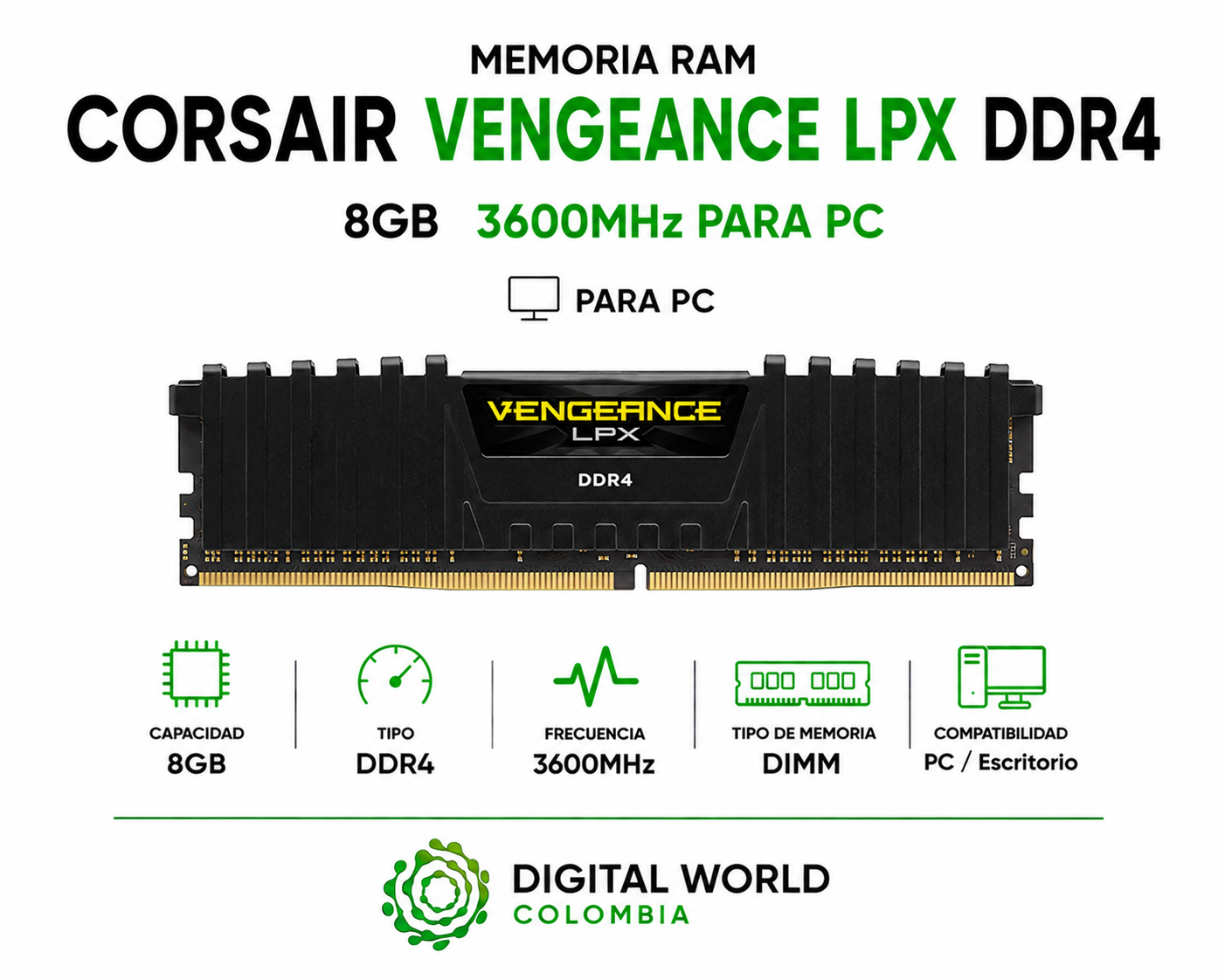 Memoria RAM Corsair Vengeance LPX DDR4 8GB 3600MHz Blindada Gamer para PC CMK8GX4M1Z3600C18