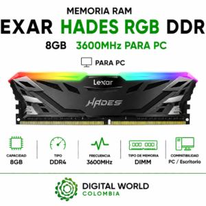 Memoria RAM Lexar Hades RGB DDR4 8GB 3600MHz Blindada Gamer para PC LD4BU008G-R3600GSST