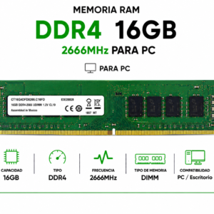 Memoria RAM Crucial DDR4 16GB 2666MHz para PC CT16G4DFD8266