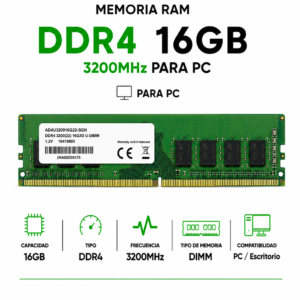 Memoria RAM ADATA DDR4 16GB 3200MHz para PC AD4U320016G22-SGN