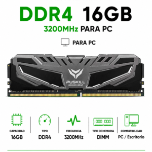 Memoria RAM PUSKILL DDR4 16GB 3200MHz Blindada Gamer para PC