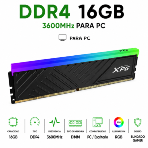 Memoria RAM ADATA XPG Spectrix D35 RGB DDR4 16GB 3600MHz Blindada Gamer para PC AX4U360016G18I-SBKD35G
